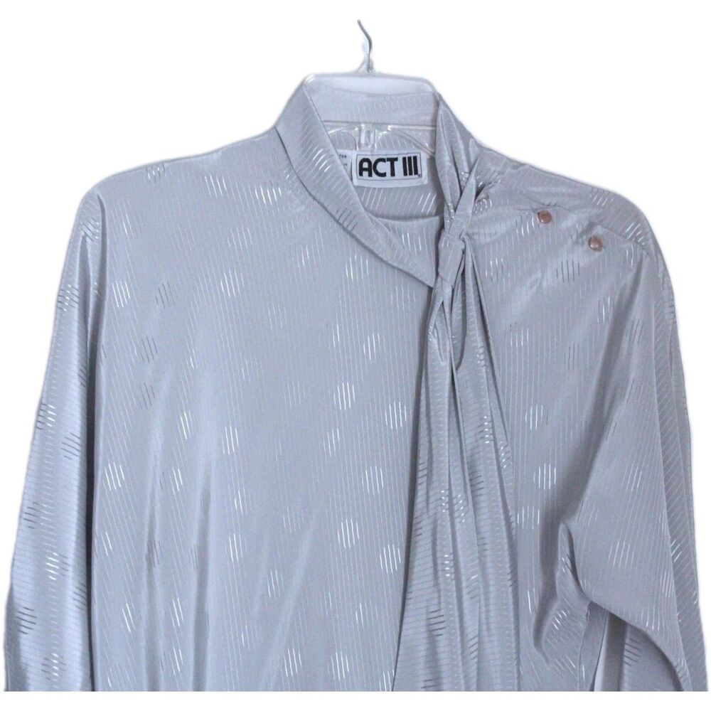 ACTIII Vintage Blouse Silver Pullover Shoulder Buttons Side Bow Size 10 NWT